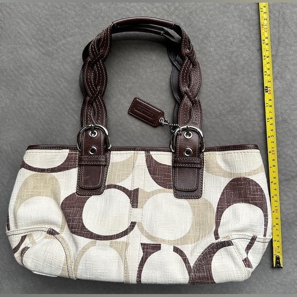 EUC-COACH Vintage Canvas Satchel Shoulder handbag-Brown/Cream Tonal - Picture 2 of 7